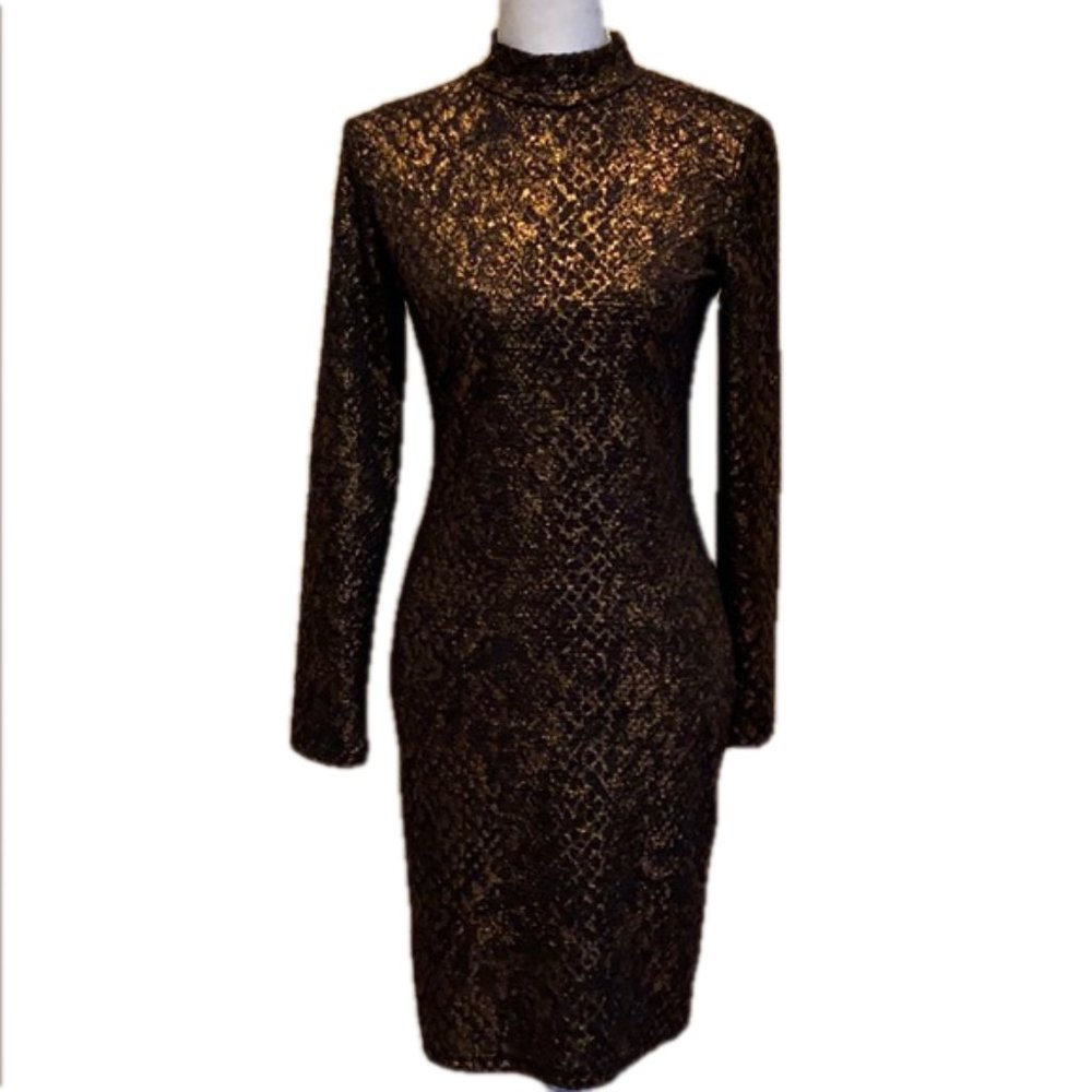 Apricot Gold Foil Bodycon Dress Metallic NWT